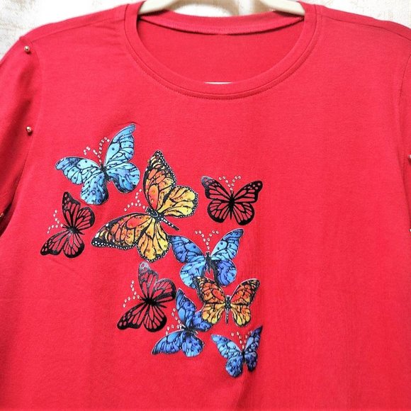 Butterflies, HANDMADE, Ladies Tee, Bling T-Shirt, Perfect Gift. - Picture 3 of 6